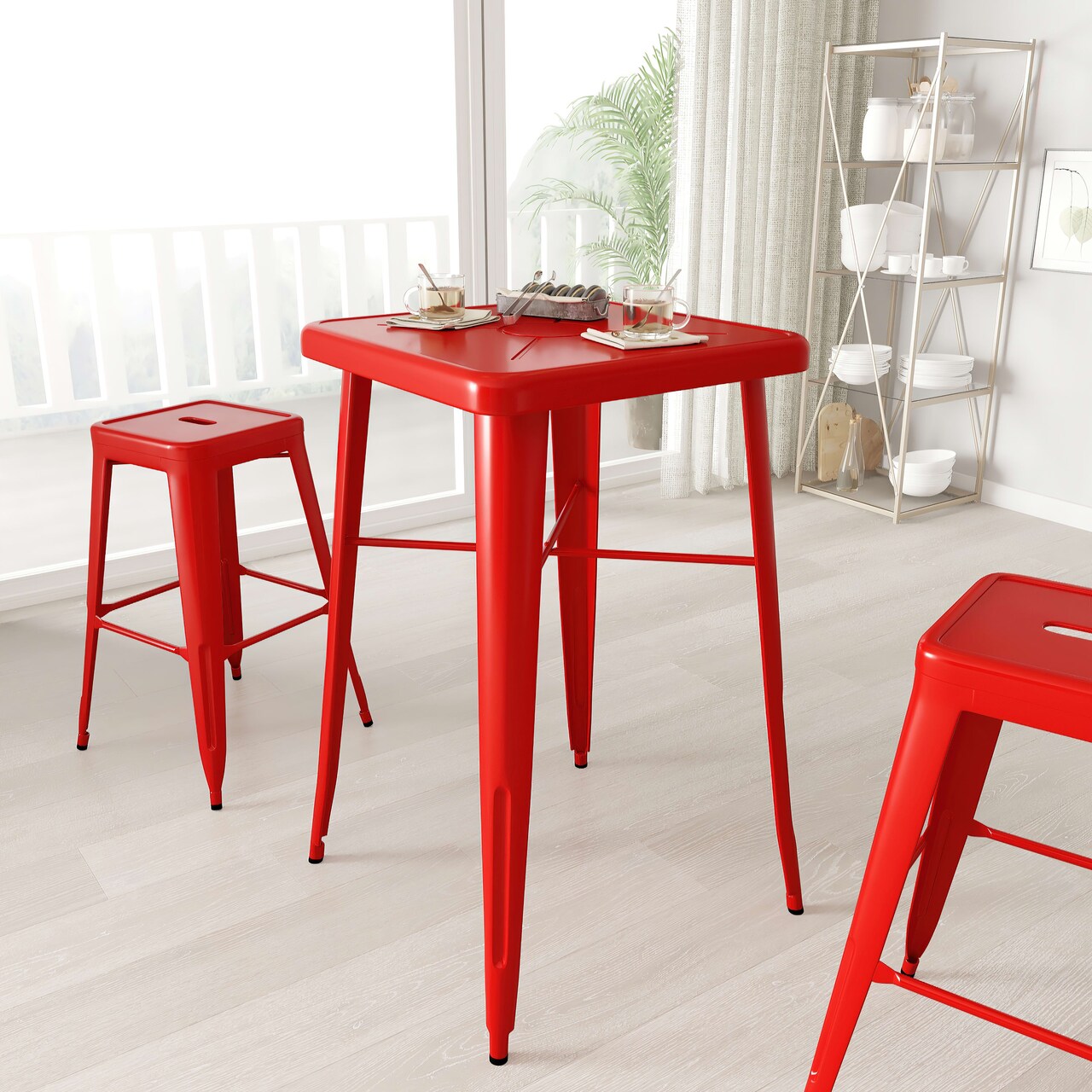 Merrick Lane Retta Patio Dining Table with Metal Frame and Square Top